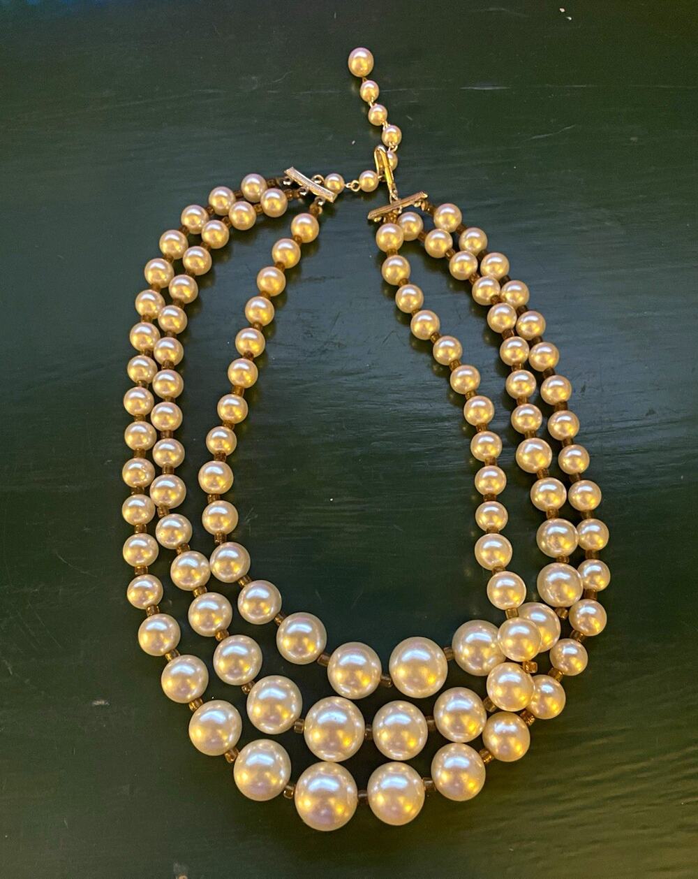 Vintage Multi-Strand Faux Pearl Necklace Costume Jewelry Cream Choker
